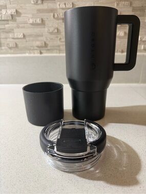HydroJug Black Insulated Travel Mug with Handle and Clear Slide Lid